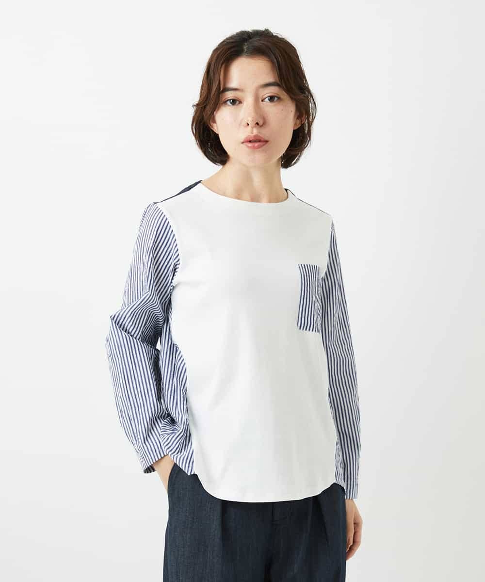 NHBGD20270 GIANNI LO GIUDICE(小さいサイズ) [セットアップ対応]ストライプキャッチワッシャーTブラウス