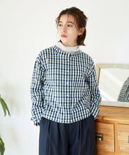 NHBGD23250 GIANNI LO GIUDICE(小さいサイズ)(メゾン ドゥ サンク) 塩縮ギンガムプリントブラウス ブルー×グリーン