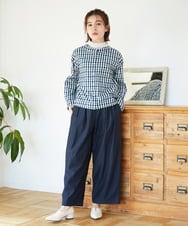 NHBGD23250 GIANNI LO GIUDICE(小さいサイズ)(メゾン ドゥ サンク) 塩縮ギンガムプリントブラウス ブルー×グリーン