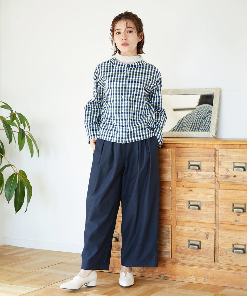 NHBGD23250 GIANNI LO GIUDICE(小さいサイズ)(メゾン ドゥ サンク) 塩縮ギンガムプリントブラウス ブルー×グリーン