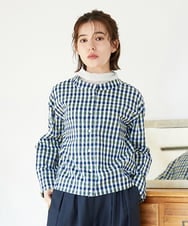 NHBGD23250 GIANNI LO GIUDICE(小さいサイズ)(メゾン ドゥ サンク) 塩縮ギンガムプリントブラウス ブルー×グリーン