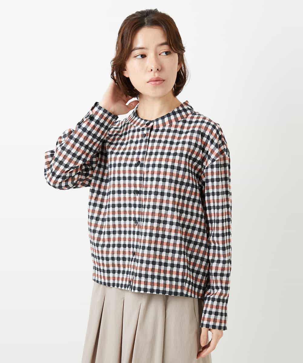 NHBGD23250 GIANNI LO GIUDICE(小さいサイズ)(メゾン ドゥ サンク) 塩縮ギンガムチェックブラウス オレンジ