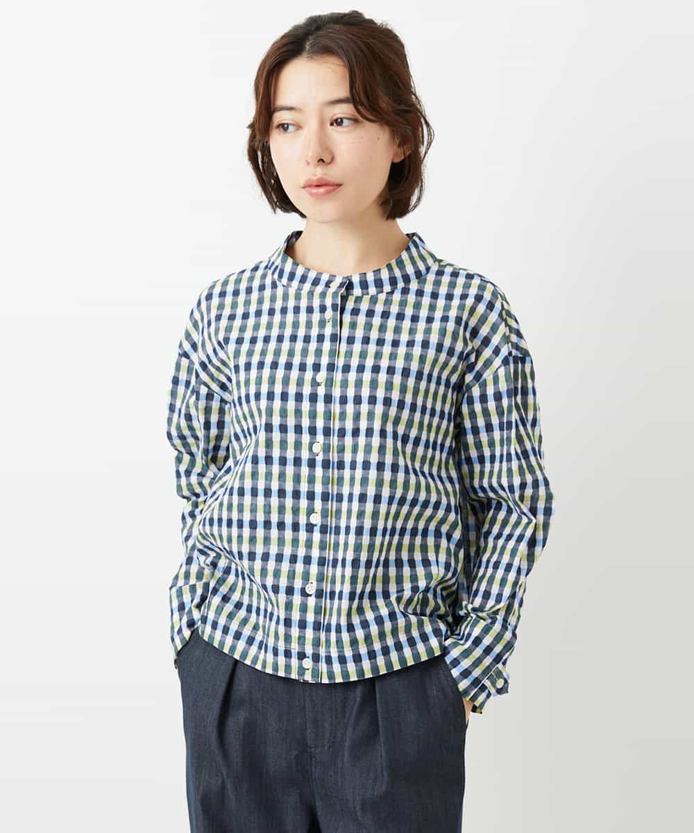 NHBGD23250 GIANNI LO GIUDICE(小さいサイズ)(メゾン ドゥ サンク) 塩縮ギンガムチェックブラウス ライトブルー