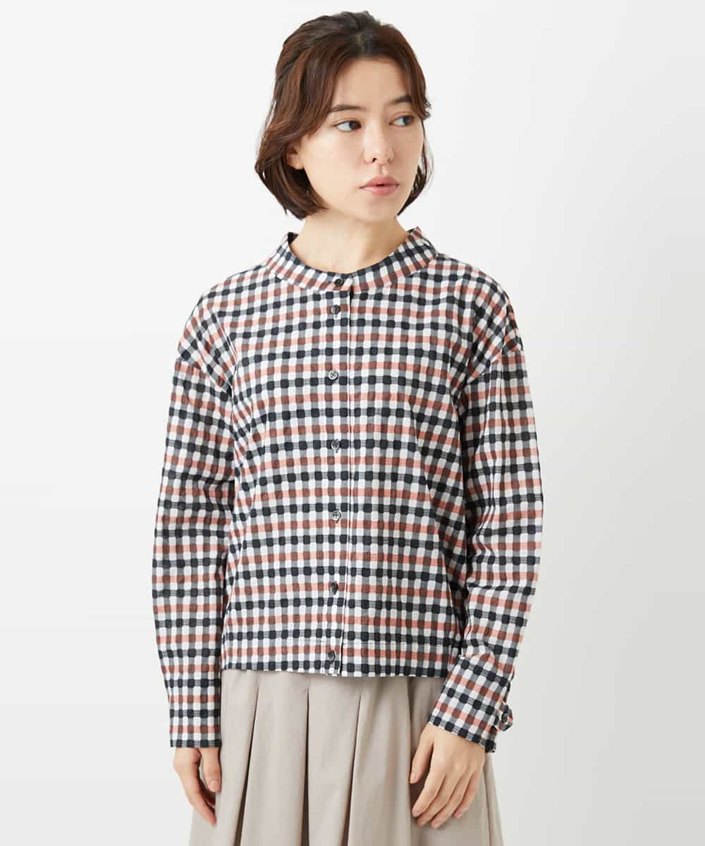 NHBGD23250 GIANNI LO GIUDICE(小さいサイズ)(メゾン ドゥ サンク) 塩縮ギンガムチェックブラウス ライトブルー