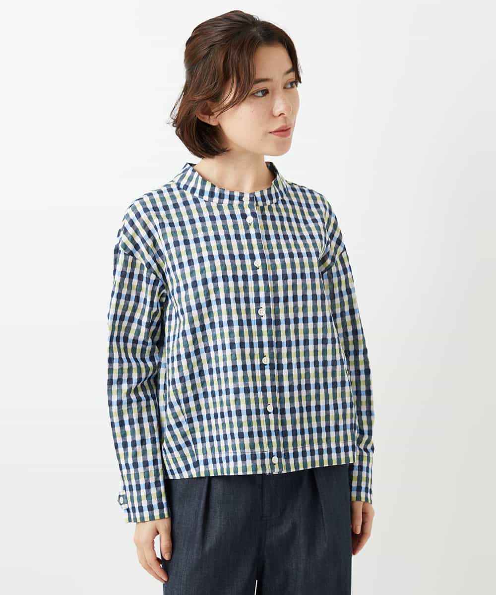 NHBGD23250 GIANNI LO GIUDICE(小さいサイズ)(メゾン ドゥ サンク) 塩縮ギンガムチェックブラウス ライトブルー