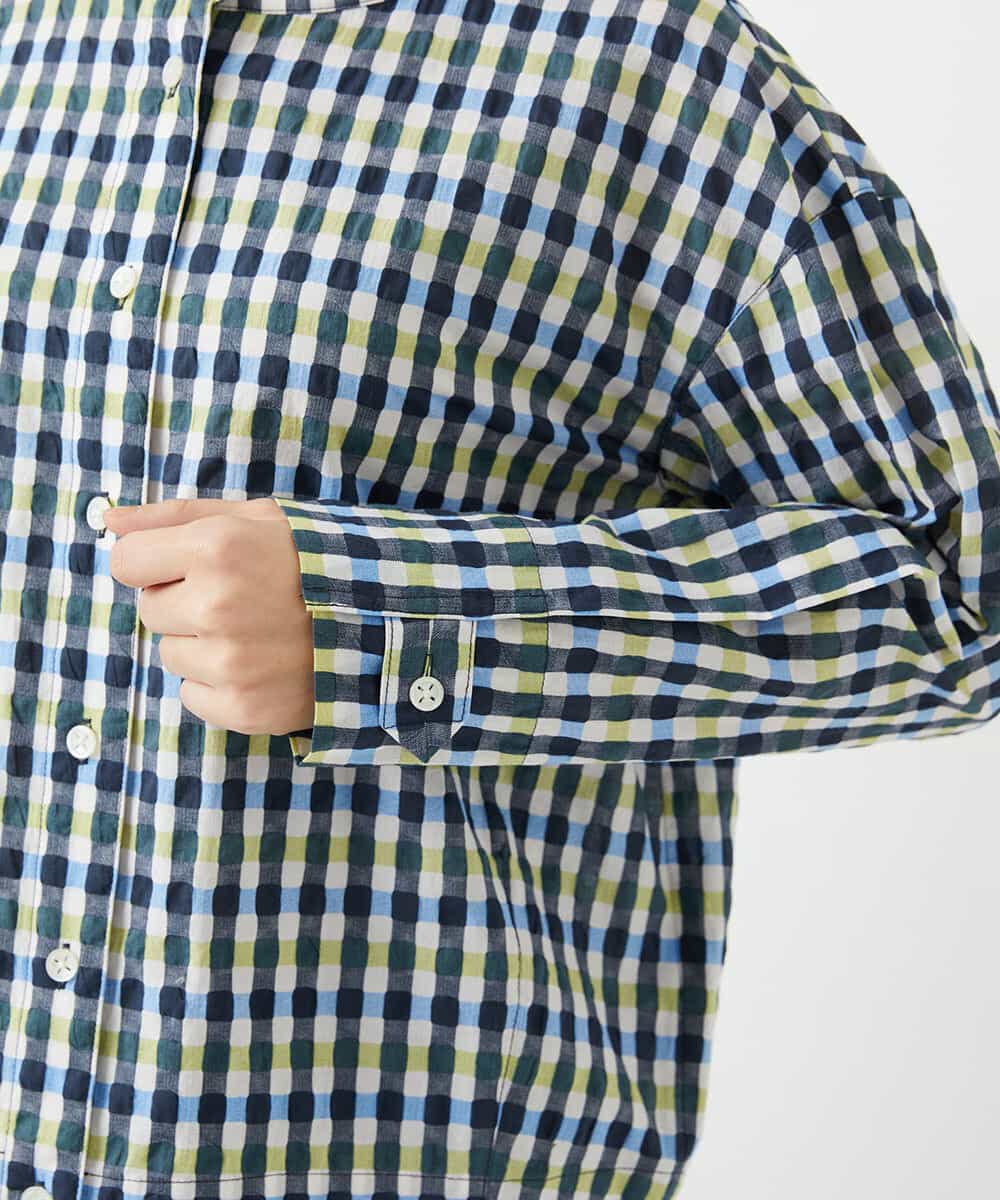 NHBGD23250 GIANNI LO GIUDICE(小さいサイズ)(メゾン ドゥ サンク) 塩縮ギンガムチェックブラウス ライトブルー