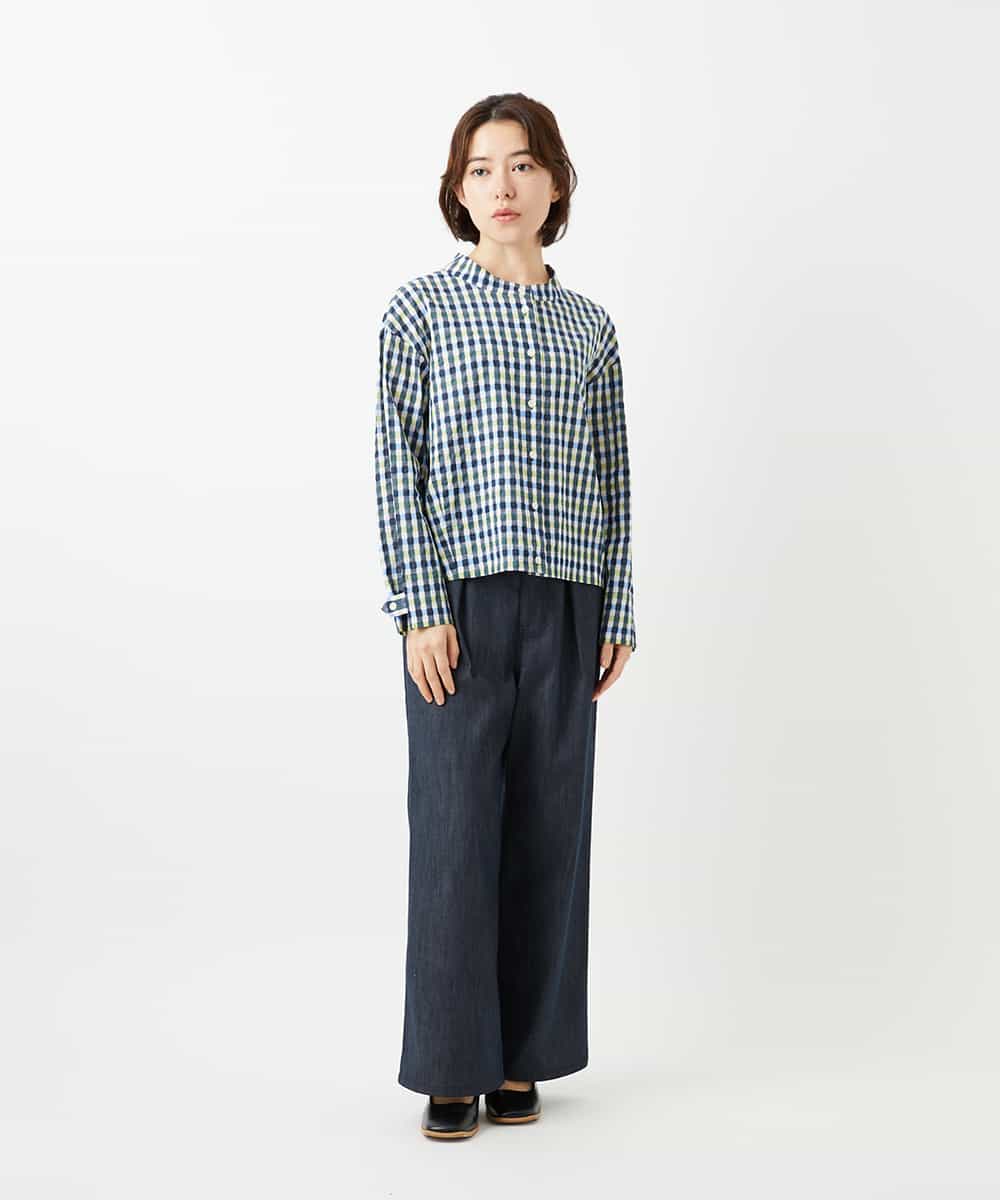 NHBGD23250 GIANNI LO GIUDICE(小さいサイズ)(メゾン ドゥ サンク) 塩縮ギンガムチェックブラウス ライトブルー