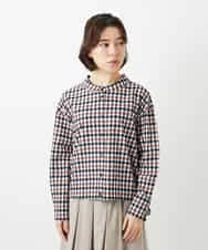 NHBGD23250 GIANNI LO GIUDICE(小さいサイズ)(メゾン ドゥ サンク) 塩縮ギンガムプリントブラウス ブルー×グリーン