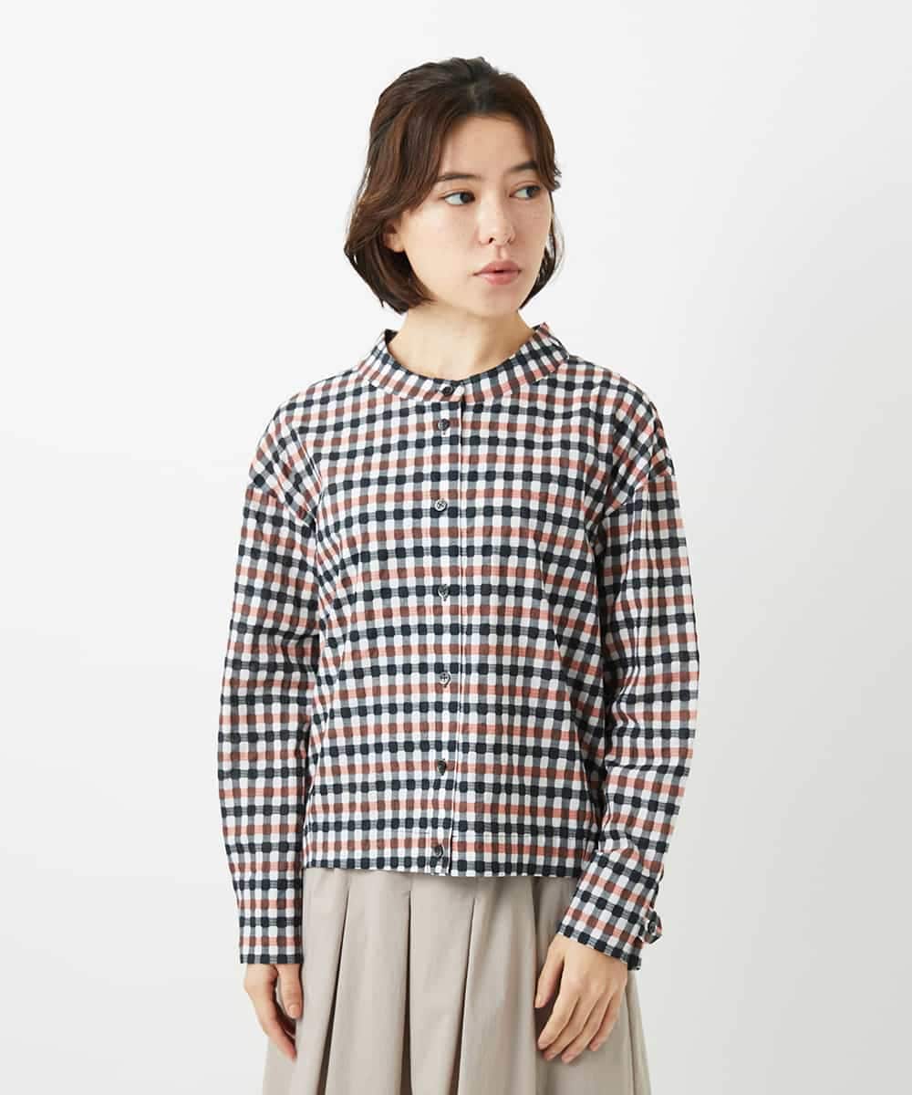 NHBGD23250 GIANNI LO GIUDICE(小さいサイズ)(メゾン ドゥ サンク) 塩縮ギンガムプリントブラウス ブルー×グリーン