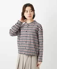 NHBGD23250 GIANNI LO GIUDICE(小さいサイズ)(メゾン ドゥ サンク) 塩縮ギンガムプリントブラウス ブルー×グリーン