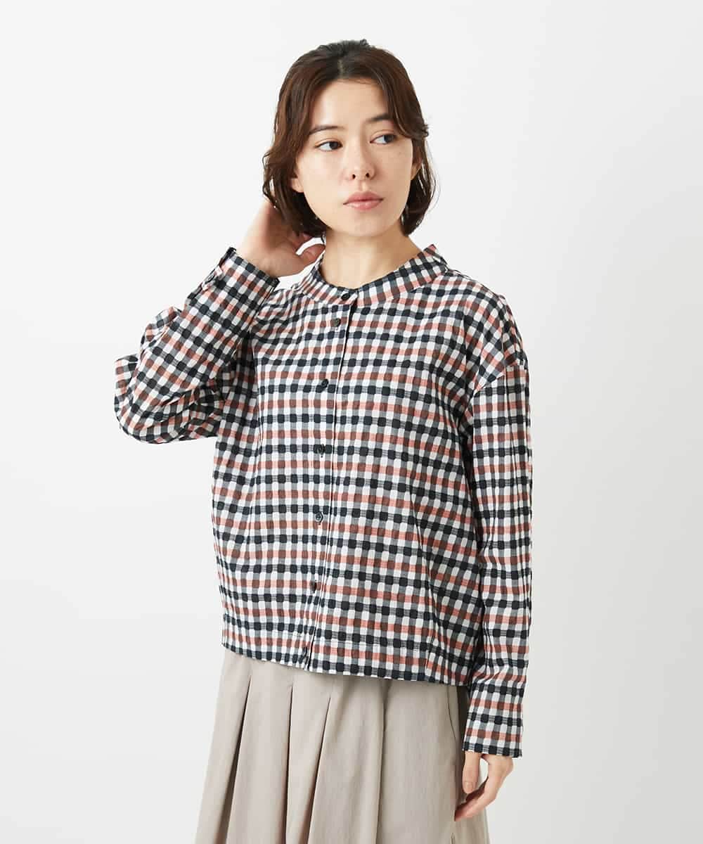 NHBGD23250 GIANNI LO GIUDICE(小さいサイズ)(メゾン ドゥ サンク) 塩縮ギンガムプリントブラウス ブルー×グリーン