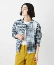 NHBGD23250 GIANNI LO GIUDICE(小さいサイズ)(メゾン ドゥ サンク) 塩縮ギンガムプリントブラウス ブルー×グリーン