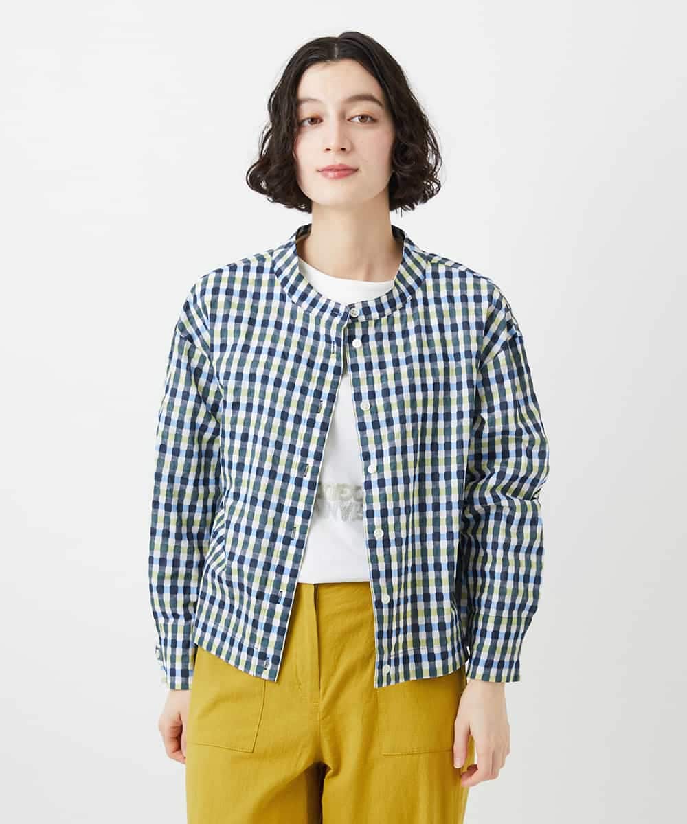 NHBGD23250 GIANNI LO GIUDICE(小さいサイズ)(メゾン ドゥ サンク) 塩縮ギンガムプリントブラウス ブルー×グリーン