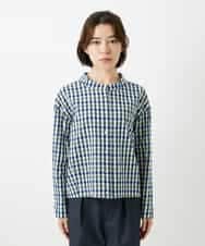 NHBGD23250 GIANNI LO GIUDICE(小さいサイズ)(メゾン ドゥ サンク) 塩縮ギンガムプリントブラウス ブルー×グリーン