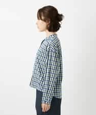 NHBGD23250 GIANNI LO GIUDICE(小さいサイズ)(メゾン ドゥ サンク) 塩縮ギンガムプリントブラウス ブルー×グリーン