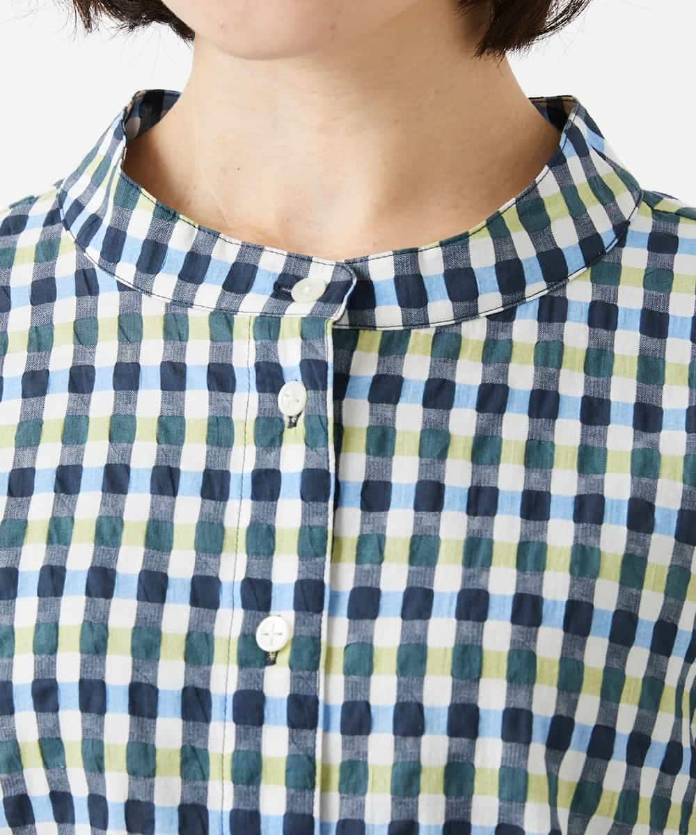 NHBGD23250 GIANNI LO GIUDICE(小さいサイズ)(メゾン ドゥ サンク) 塩縮ギンガムプリントブラウス ブルー×グリーン