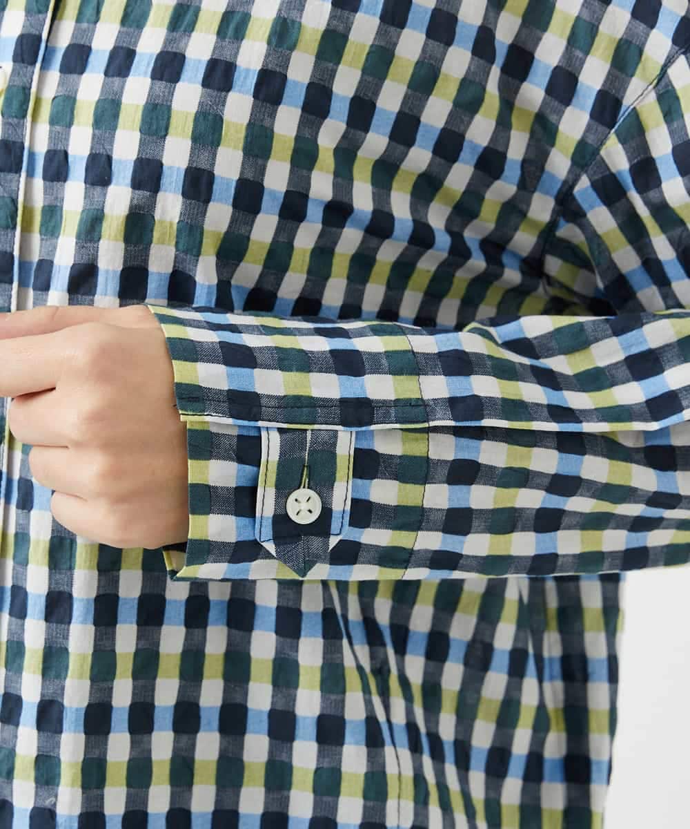 NHBGD23250 GIANNI LO GIUDICE(小さいサイズ)(メゾン ドゥ サンク) 塩縮ギンガムプリントブラウス ブルー×グリーン