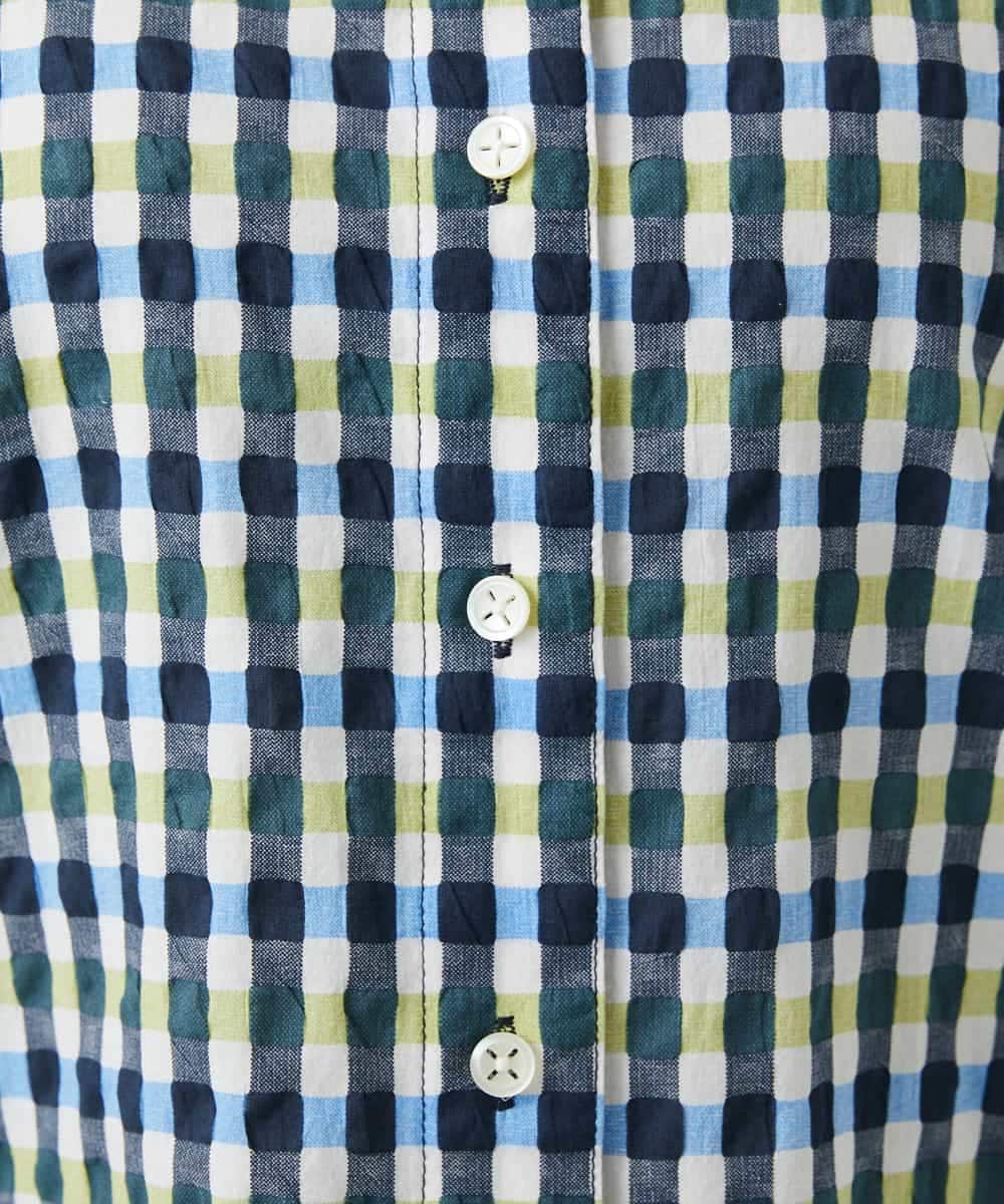 NHBGD23250 GIANNI LO GIUDICE(小さいサイズ)(メゾン ドゥ サンク) 塩縮ギンガムプリントブラウス ブルー×グリーン