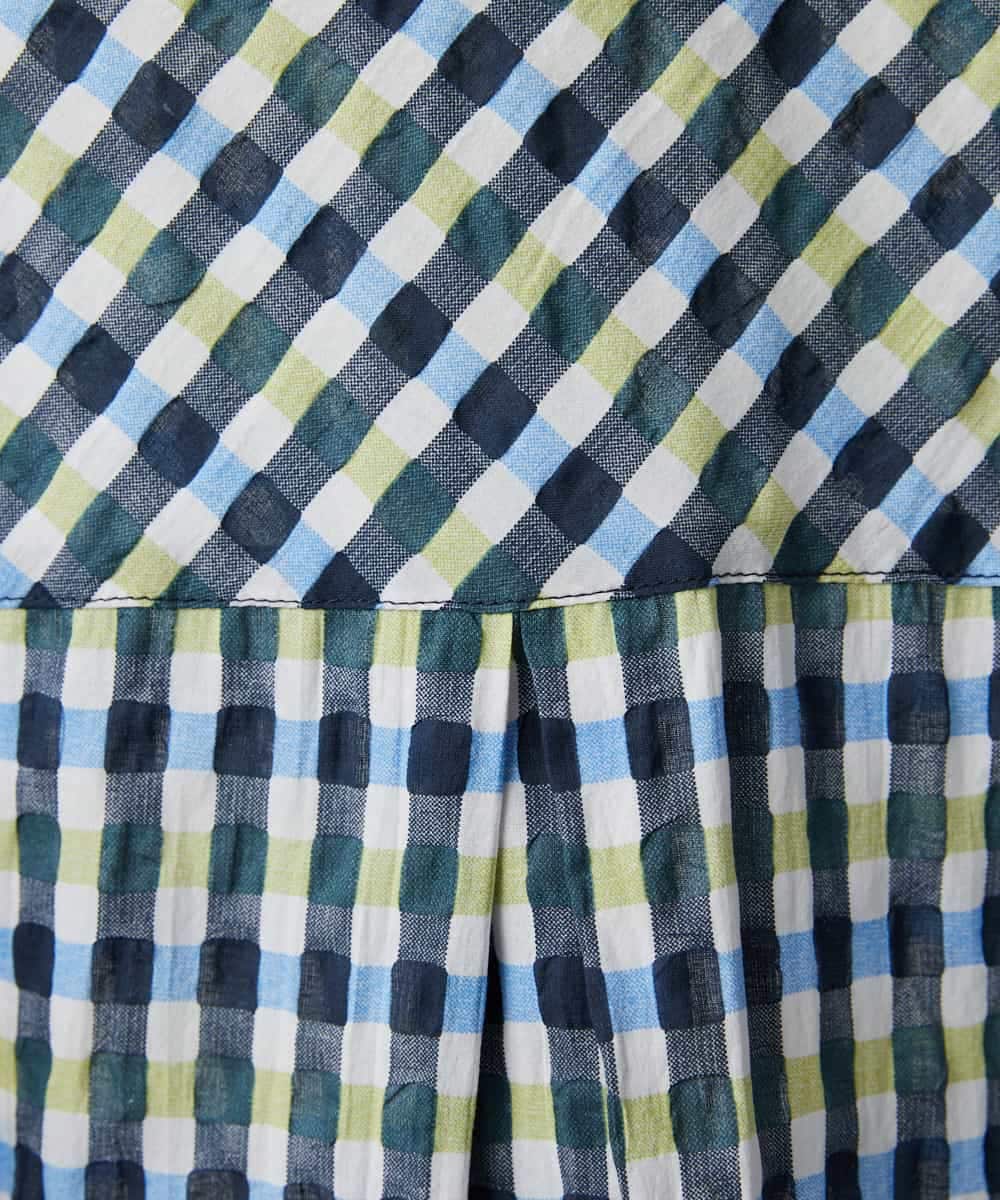 NHBGD23250 GIANNI LO GIUDICE(小さいサイズ)(メゾン ドゥ サンク) 塩縮ギンガムプリントブラウス ブルー×グリーン