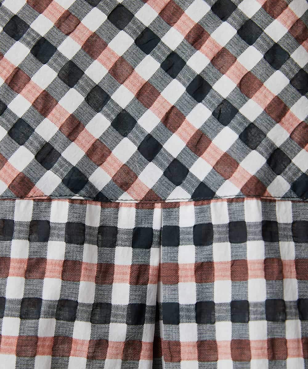 NHBGD23250 GIANNI LO GIUDICE(小さいサイズ)(メゾン ドゥ サンク) 塩縮ギンガムプリントブラウス ブルー×グリーン