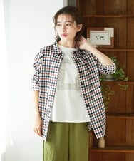 NHBGD24270 GIANNI LO GIUDICE(小さいサイズ)(メゾン ドゥ サンク) 塩縮ギンガムプリントチュニックブラウス オレンジ×ネイビー
