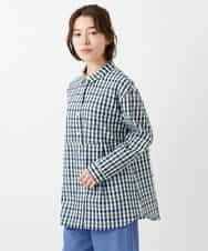 NHBGD24270 GIANNI LO GIUDICE(小さいサイズ)(メゾン ドゥ サンク) 塩縮ギンガムチェックチュニックブラウス ライトブルー