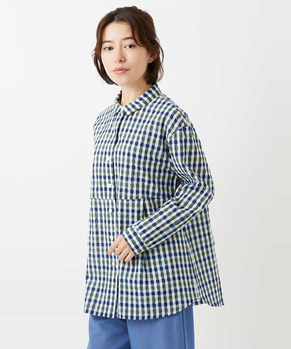 NHBGD24270 GIANNI LO GIUDICE(小さいサイズ)(メゾン ドゥ サンク) 塩縮ギンガムチェックチュニックブラウス ライトブルー