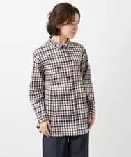 NHBGD24270 GIANNI LO GIUDICE(小さいサイズ)(メゾン ドゥ サンク) 塩縮ギンガムチェックチュニックブラウス ライトブルー