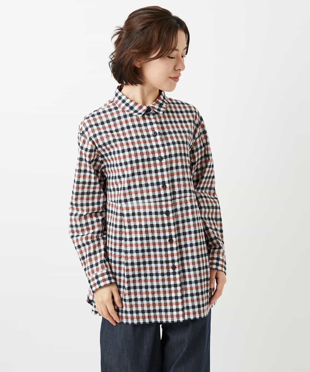 NHBGD24270 GIANNI LO GIUDICE(小さいサイズ)(メゾン ドゥ サンク) 塩縮ギンガムチェックチュニックブラウス ライトブルー