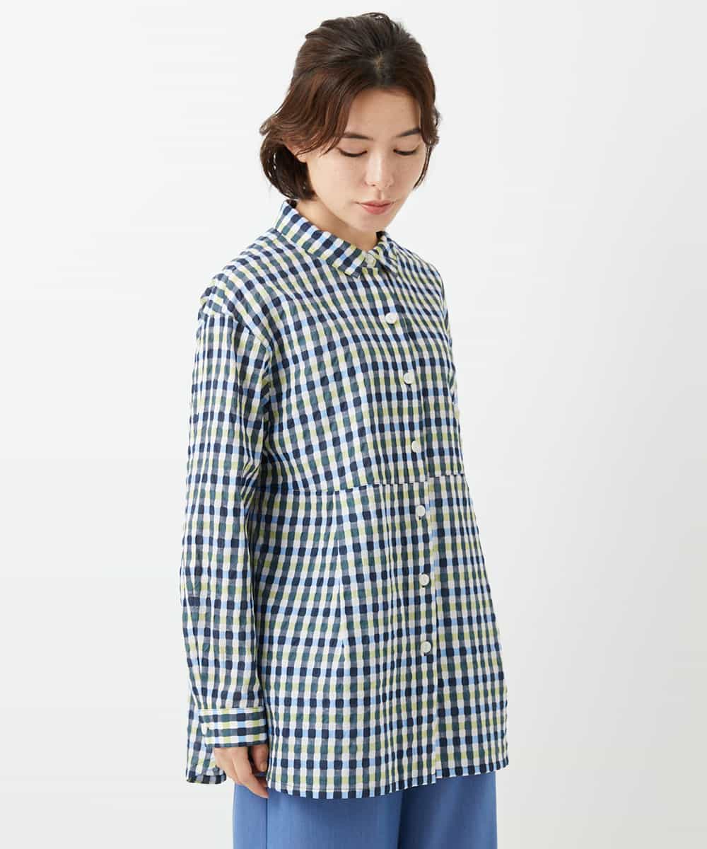 NHBGD24270 GIANNI LO GIUDICE(小さいサイズ)(メゾン ドゥ サンク) 塩縮ギンガムチェックチュニックブラウス ライトブルー