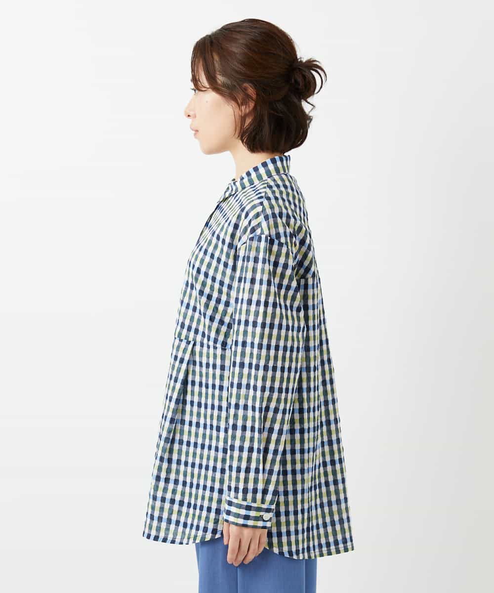 NHBGD24270 GIANNI LO GIUDICE(小さいサイズ)(メゾン ドゥ サンク) 塩縮ギンガムチェックチュニックブラウス ライトブルー