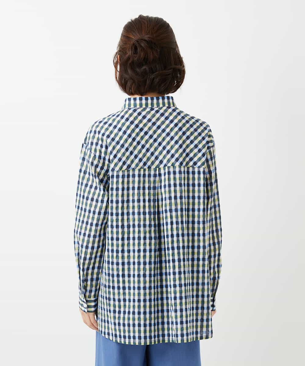 NHBGD24270 GIANNI LO GIUDICE(小さいサイズ)(メゾン ドゥ サンク) 塩縮ギンガムチェックチュニックブラウス ライトブルー