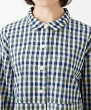 NHBGD24270 GIANNI LO GIUDICE(小さいサイズ)(メゾン ドゥ サンク) 塩縮ギンガムチェックチュニックブラウス ライトブルー