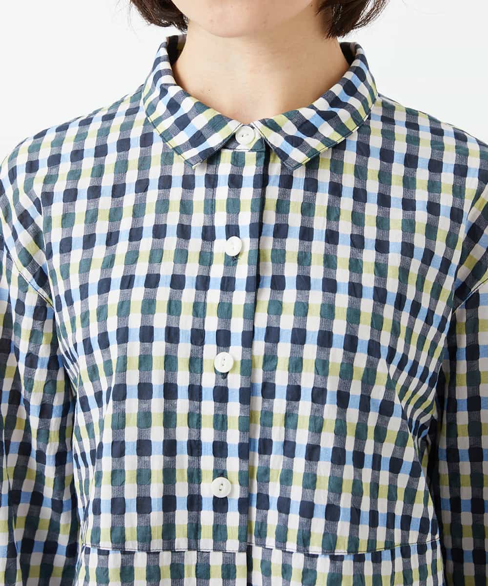 NHBGD24270 GIANNI LO GIUDICE(小さいサイズ)(メゾン ドゥ サンク) 塩縮ギンガムチェックチュニックブラウス ライトブルー