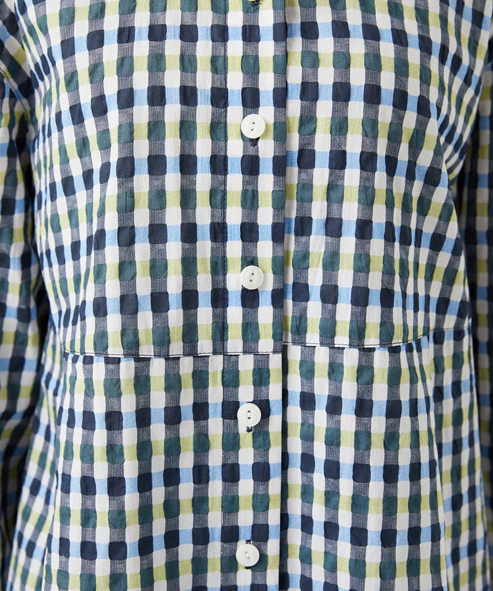 NHBGD24270 GIANNI LO GIUDICE(小さいサイズ)(メゾン ドゥ サンク) 塩縮ギンガムチェックチュニックブラウス ライトブルー