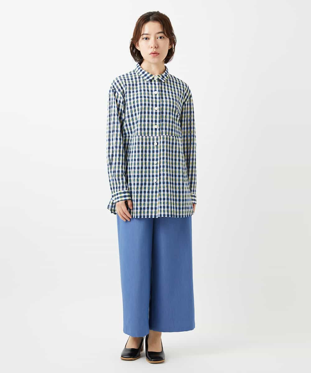 NHBGD24270 GIANNI LO GIUDICE(小さいサイズ)(メゾン ドゥ サンク) 塩縮ギンガムチェックチュニックブラウス ライトブルー