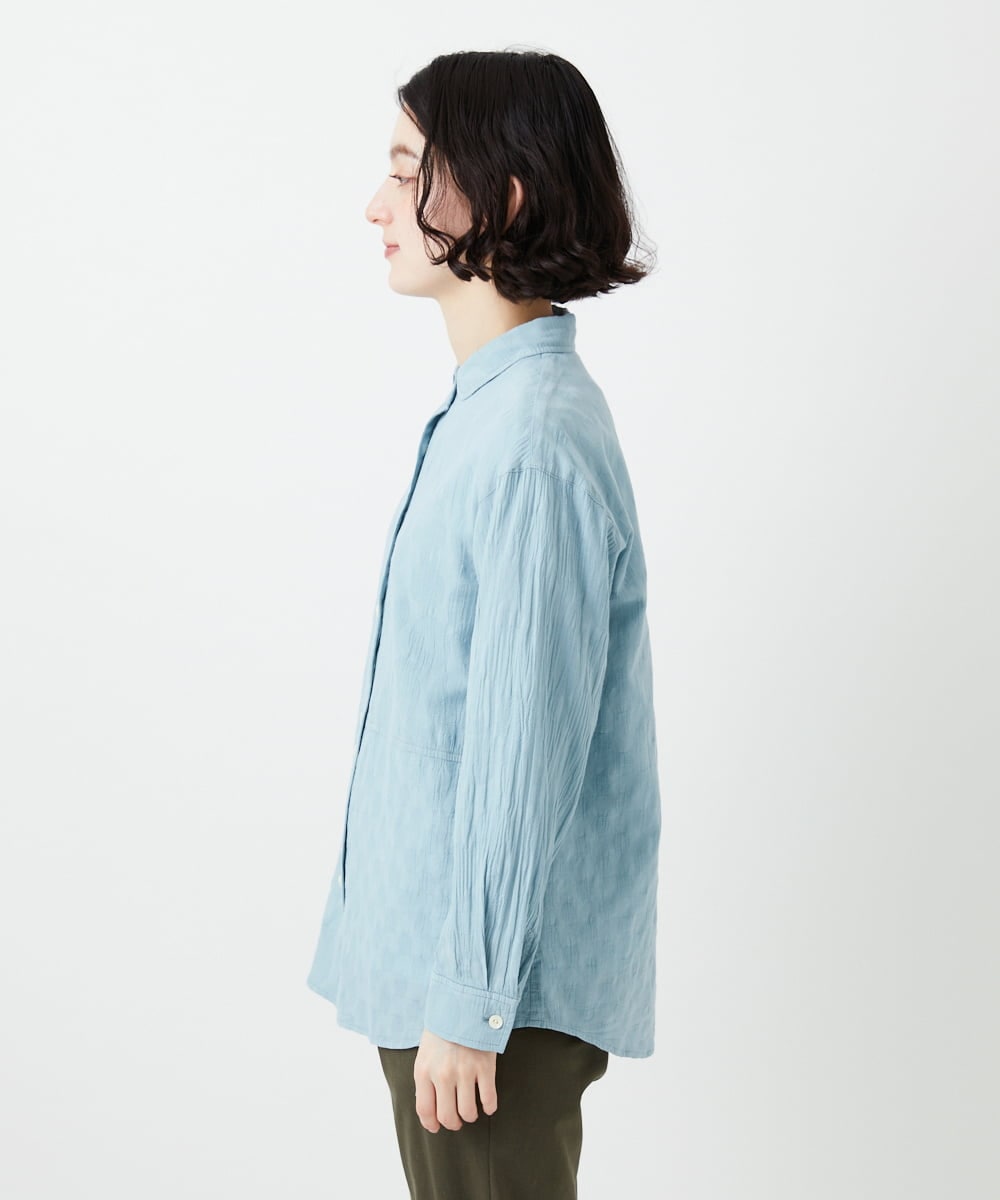 NHBGD32330 GIANNI LO GIUDICE(小さいサイズ)(メゾン ドゥ サンク) シャドーボイルドット前開きブラウス ライトブルー