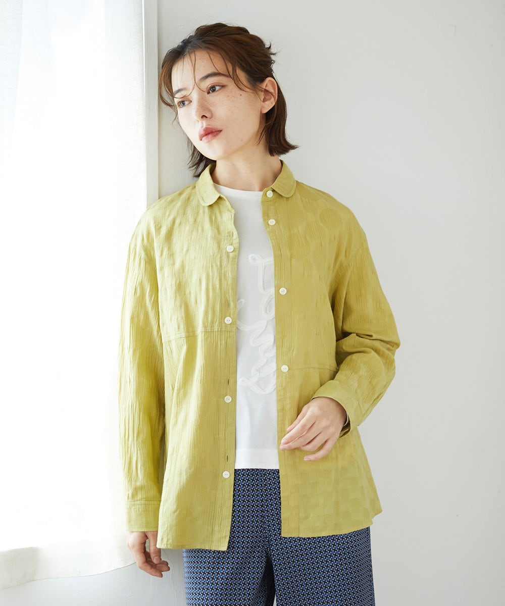 NHBGD32330 GIANNI LO GIUDICE(小さいサイズ)(メゾン ドゥ サンク) シャドーボイルドット前開きブラウス ライトブルー