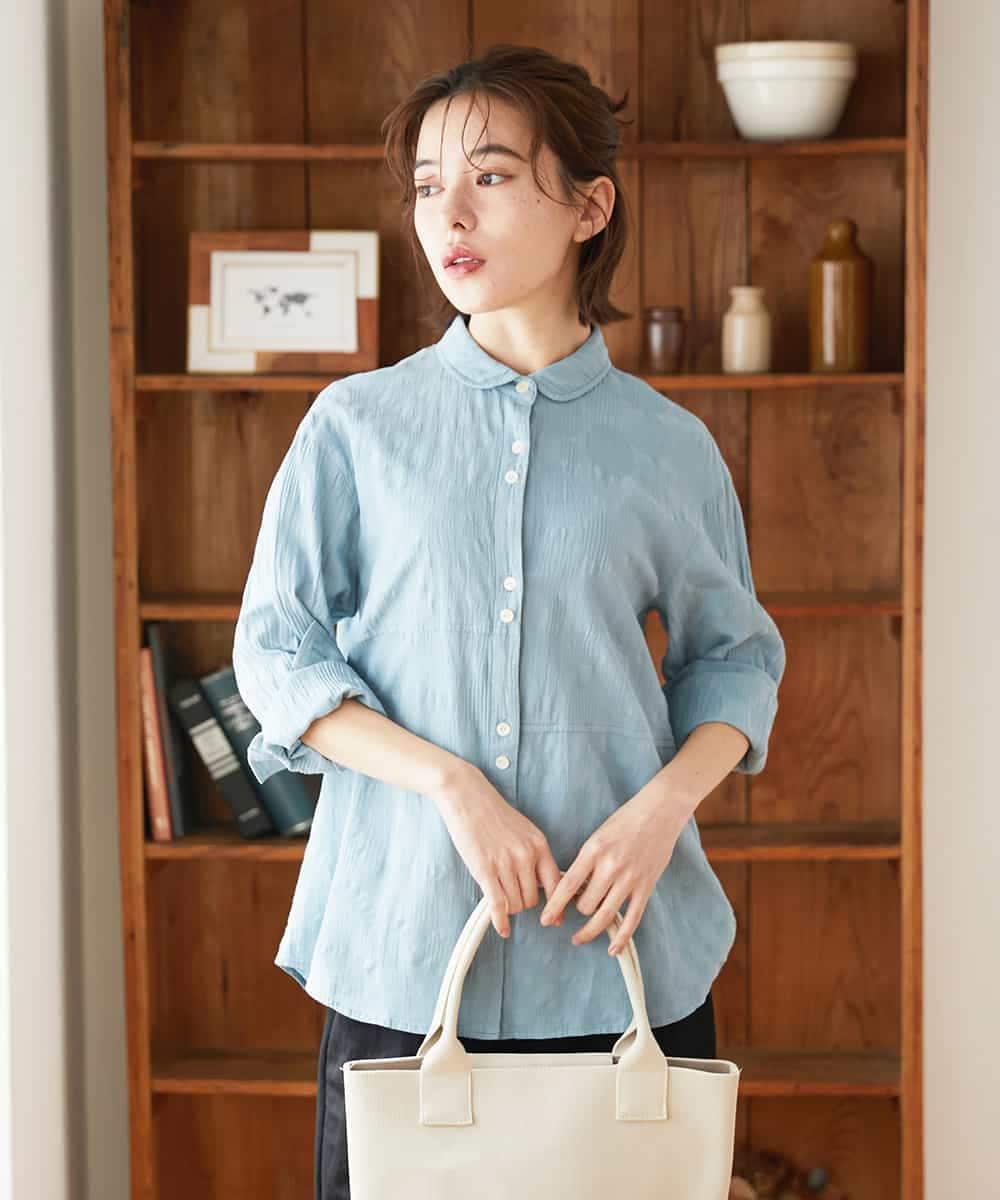 NHBGD32330 GIANNI LO GIUDICE(小さいサイズ)(メゾン ドゥ サンク) シャドーボイルドット前開きブラウス ライトブルー