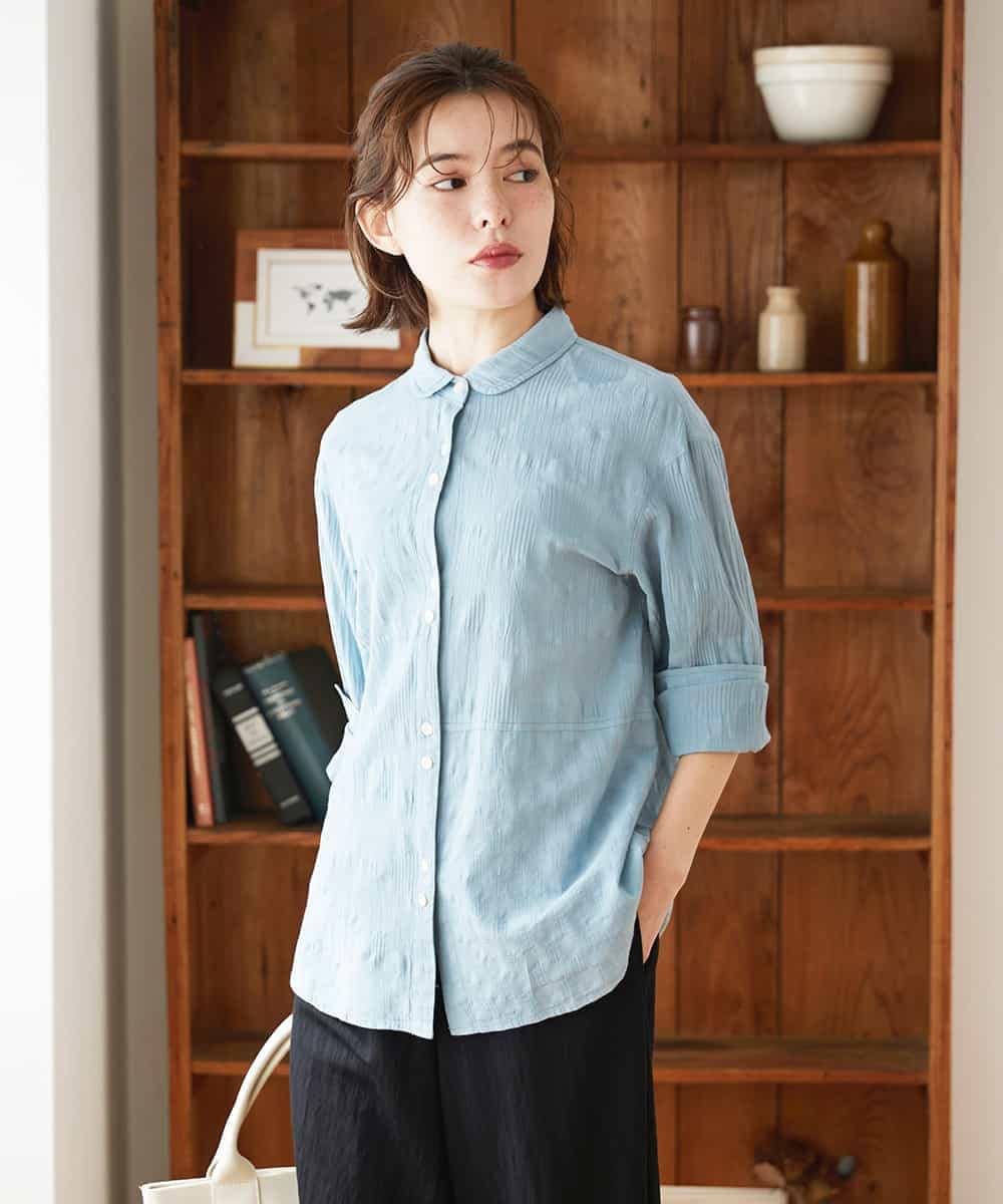 NHBGD32330 GIANNI LO GIUDICE(小さいサイズ)(メゾン ドゥ サンク) シャドーボイルドット前開きブラウス ライトブルー