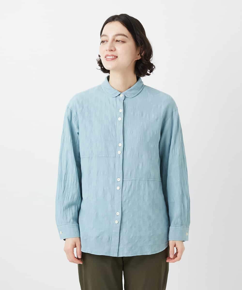 NHBGD32330 GIANNI LO GIUDICE(小さいサイズ)(メゾン ドゥ サンク) シャドーボイルドット前開きブラウス ライトブルー