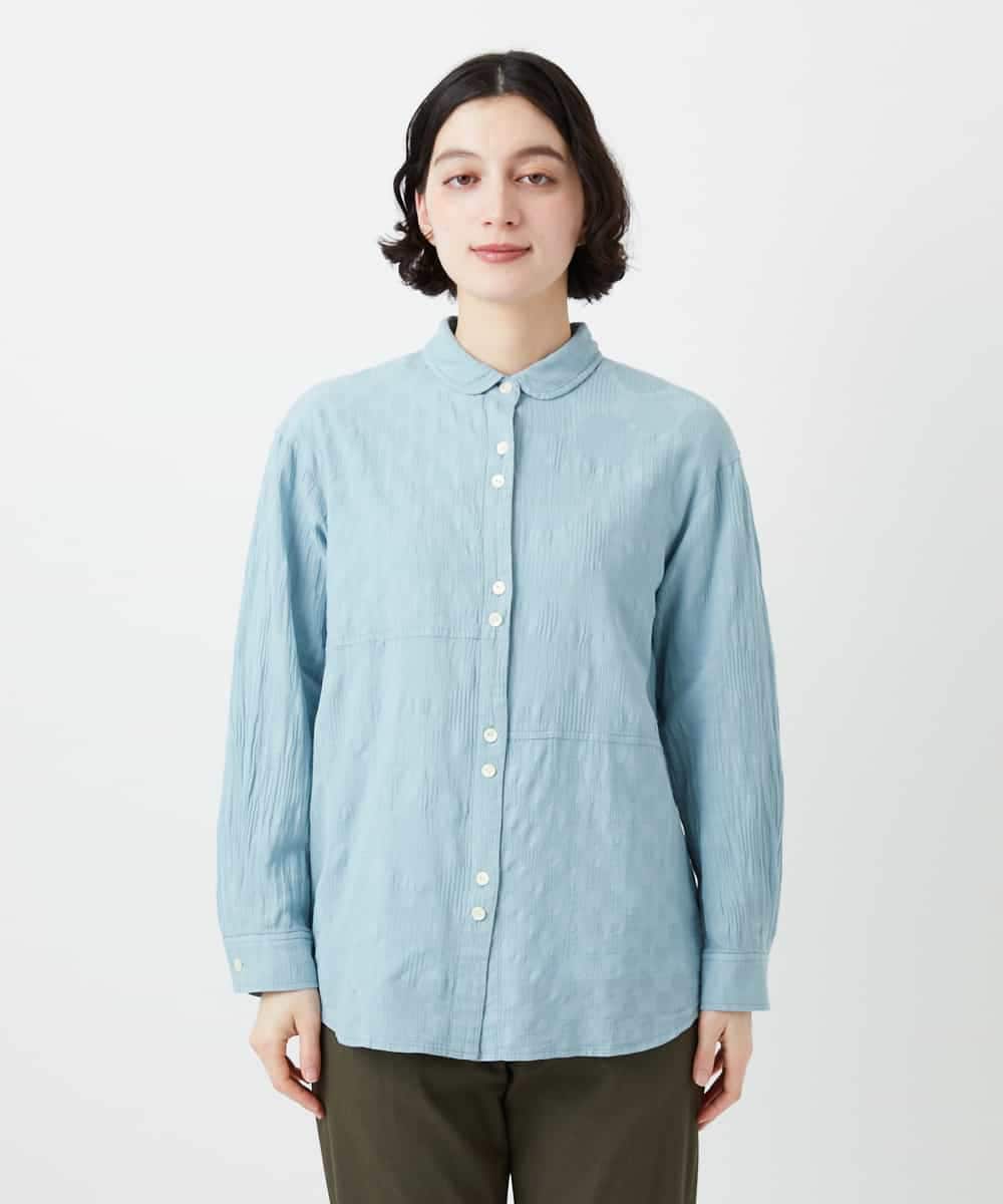 NHBGD32330 GIANNI LO GIUDICE(小さいサイズ)(メゾン ドゥ サンク) シャドーボイルドット前開きブラウス ライトブルー