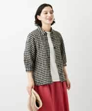 NHBGE42250 GIANNI LO GIUDICE(小さいサイズ)(メゾン ドゥ サンク) リネンコットンギンガムチェックブラウス ブラウン系