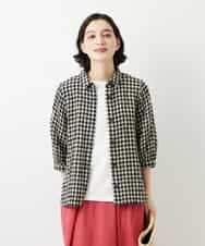 NHBGE42250 GIANNI LO GIUDICE(小さいサイズ)(メゾン ドゥ サンク) リネンコットンギンガムチェックブラウス ブラウン系