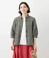 NHBGE42250 GIANNI LO GIUDICE(小さいサイズ)(メゾン ドゥ サンク) リネンコットンギンガムチェックブラウス ブラウン系