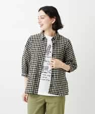 NHBGE42250 GIANNI LO GIUDICE(小さいサイズ)(メゾン ドゥ サンク) リネンコットンギンガムチェックブラウス ブラウン系