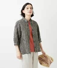 NHBGE42250 GIANNI LO GIUDICE(小さいサイズ)(メゾン ドゥ サンク) リネンコットンギンガムチェックブラウス ブラウン系