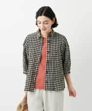 NHBGE42250 GIANNI LO GIUDICE(小さいサイズ)(メゾン ドゥ サンク) リネンコットンギンガムチェックブラウス ブラウン系