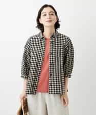 NHBGE42250 GIANNI LO GIUDICE(小さいサイズ)(メゾン ドゥ サンク) リネンコットンギンガムチェックブラウス ブラウン系