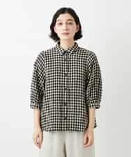 NHBGE42250 GIANNI LO GIUDICE(小さいサイズ)(メゾン ドゥ サンク) リネンコットンギンガムチェックブラウス ブラウン系